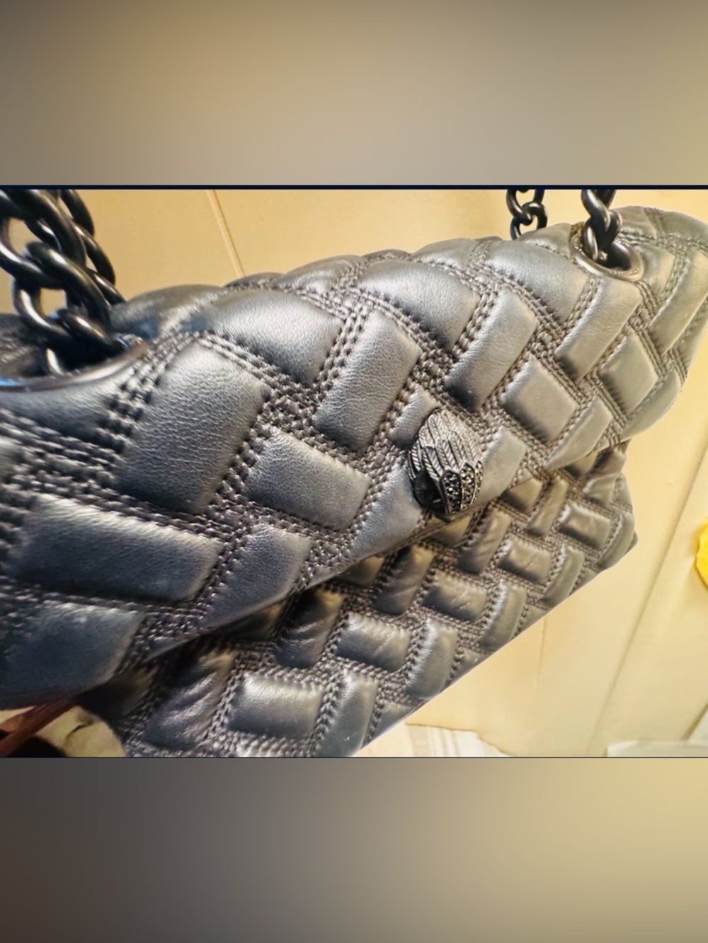 Kurt Geiger Black Quilted Chain-Handle Shoulder Bag with Emblem - Picture 2 of 11